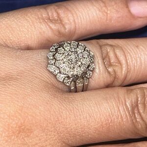 Floral  stackable Ring with Authentic sterling silver white gold size 6.5/7